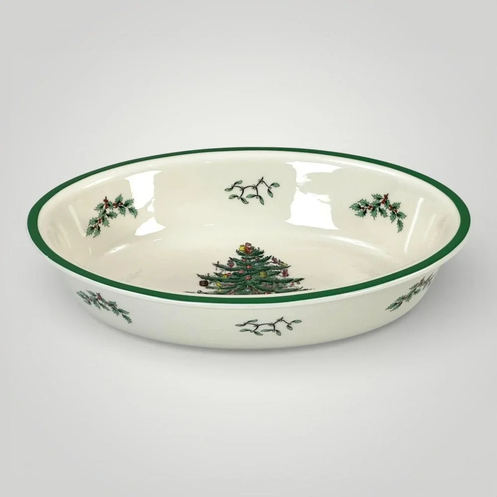 Spode Christmas Tree Oval Baking‎ Dish England Oven To Table 12.5x9